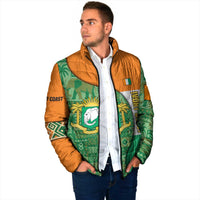 Ivory Coast Padded Jacket with Elephant Crest and Tribal Pattern Design - Wonder Print Shop