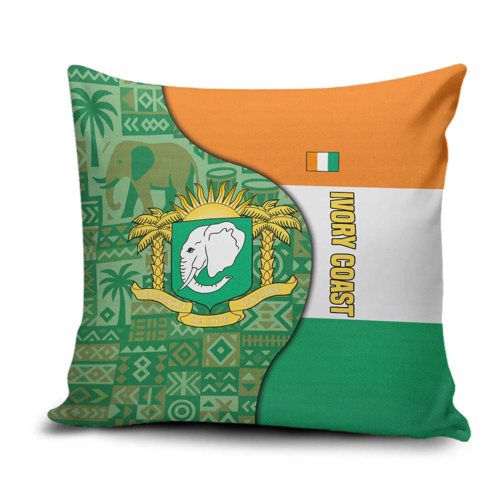 Ivory Coast Pillow Cover with Elephant Crest and Tribal Pattern Design - Wonder Print Shop