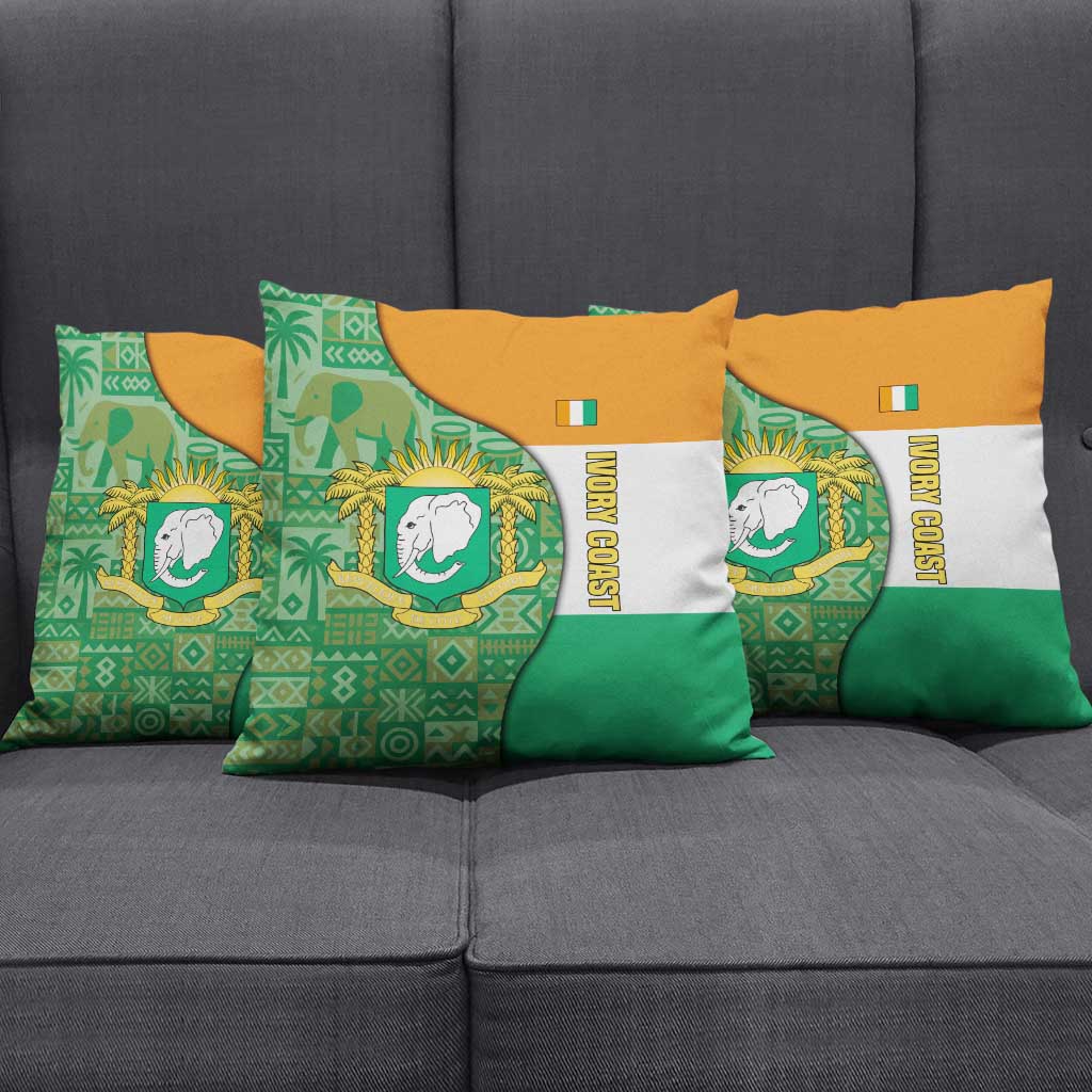 Ivory Coast Pillow Cover with Elephant Crest and Tribal Pattern Design - Wonder Print Shop