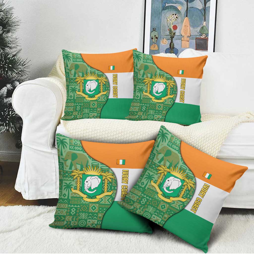 Ivory Coast Pillow Cover with Elephant Crest and Tribal Pattern Design - Wonder Print Shop