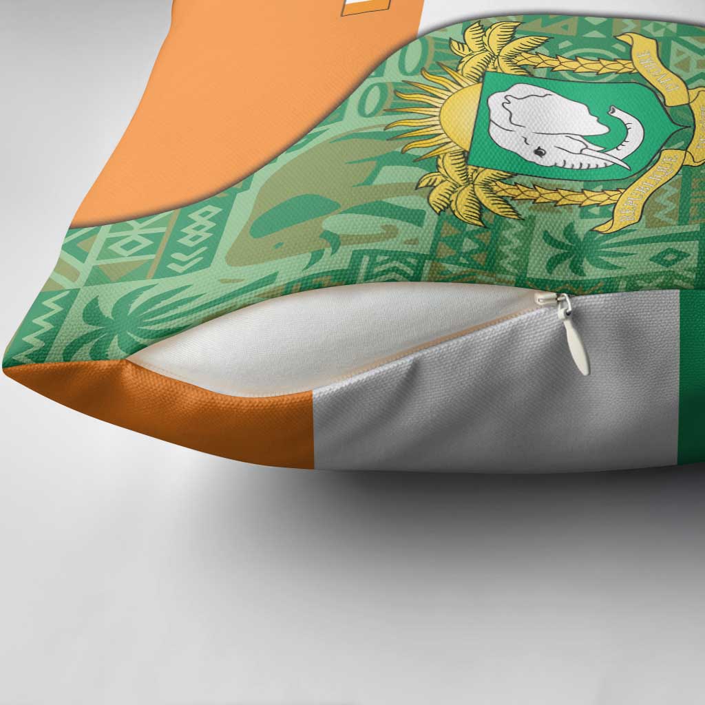 Ivory Coast Pillow Cover with Elephant Crest and Tribal Pattern Design - Wonder Print Shop
