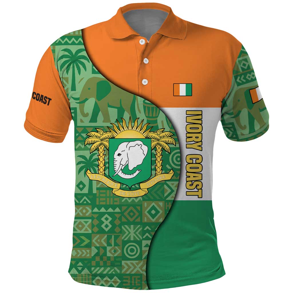 Ivory Coast Polo Shirt with Elephant Crest and Tribal Pattern Design - Wonder Print Shop