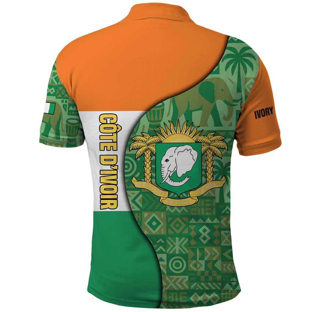 Ivory Coast Polo Shirt with Elephant Crest and Tribal Pattern Design - Wonder Print Shop