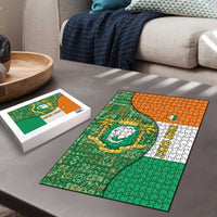 Ivory Coast Puzzle with Elephant Crest and Tribal Pattern Design - Wonder Print Shop