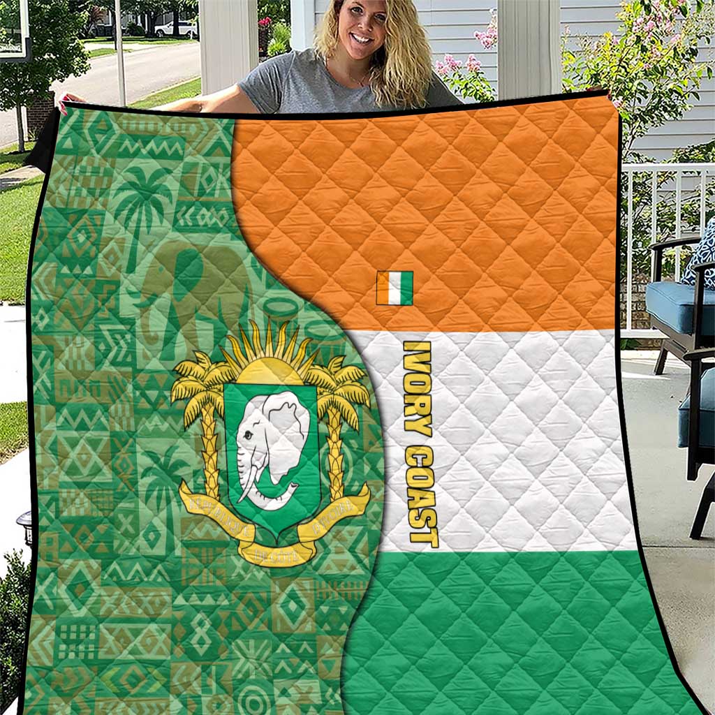 Ivory Coast Quilt with Elephant Crest and Tribal Pattern Design - Wonder Print Shop