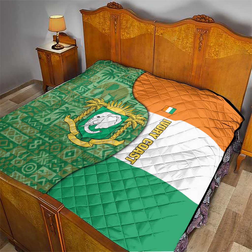 Ivory Coast Quilt with Elephant Crest and Tribal Pattern Design - Wonder Print Shop