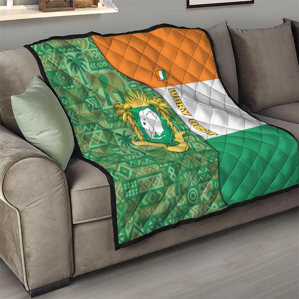 Ivory Coast Quilt with Elephant Crest and Tribal Pattern Design - Wonder Print Shop
