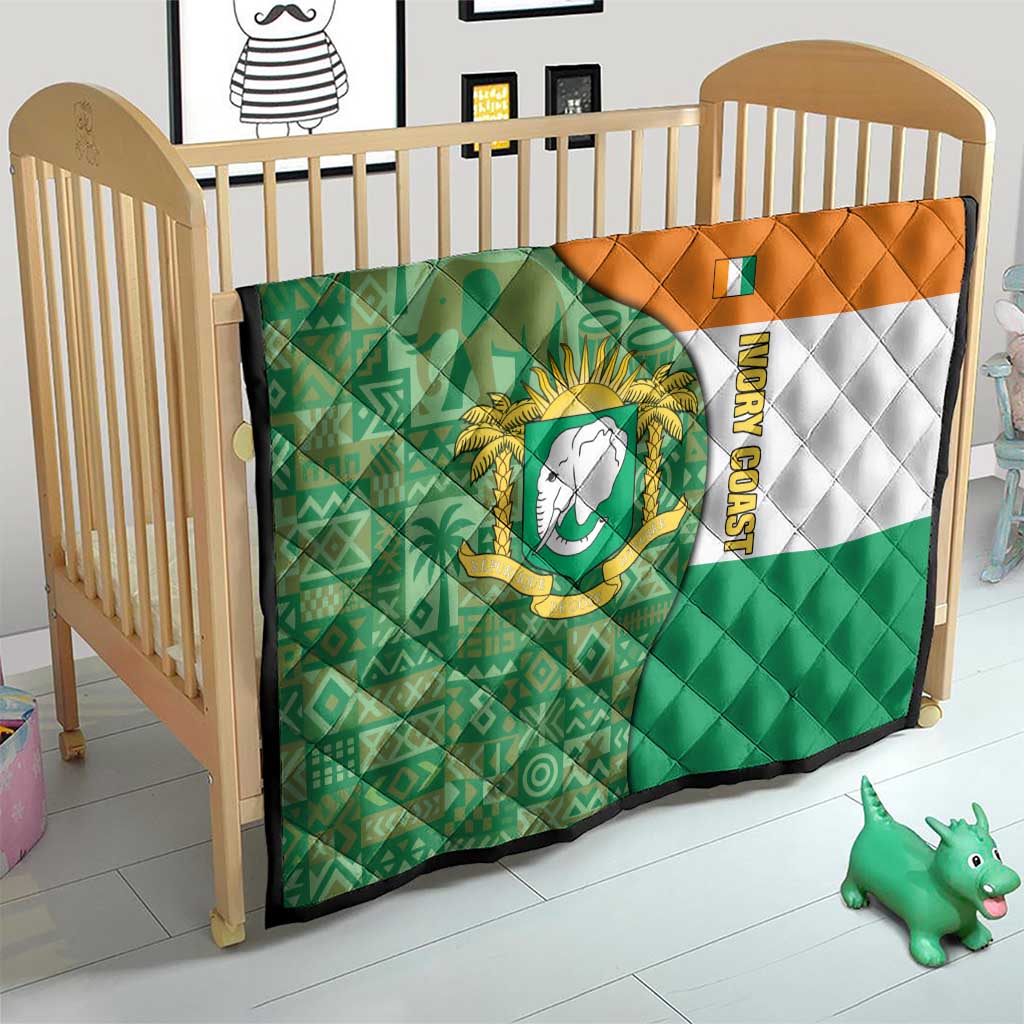 Ivory Coast Quilt with Elephant Crest and Tribal Pattern Design - Wonder Print Shop