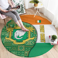 Ivory Coast Round Carpet with Elephant Crest and Tribal Pattern Design - Wonder Print Shop