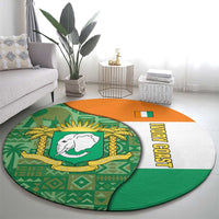 Ivory Coast Round Carpet with Elephant Crest and Tribal Pattern Design - Wonder Print Shop