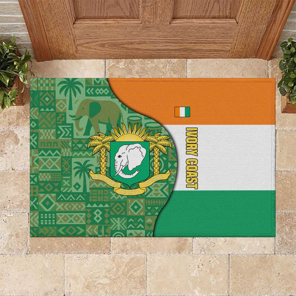 Ivory Coast Rubber Doormat with Elephant Crest and Tribal Pattern Design - Wonder Print Shop