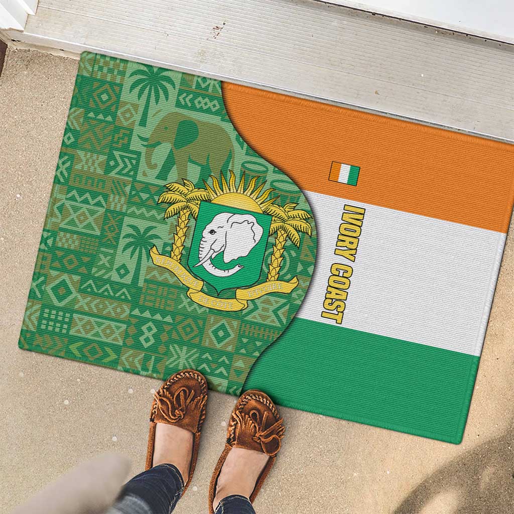 Ivory Coast Rubber Doormat with Elephant Crest and Tribal Pattern Design - Wonder Print Shop