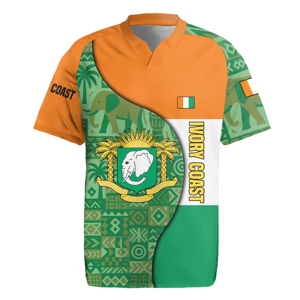 Ivory Coast Rugby Jersey with Elephant Crest and Tribal Pattern Design - Wonder Print Shop