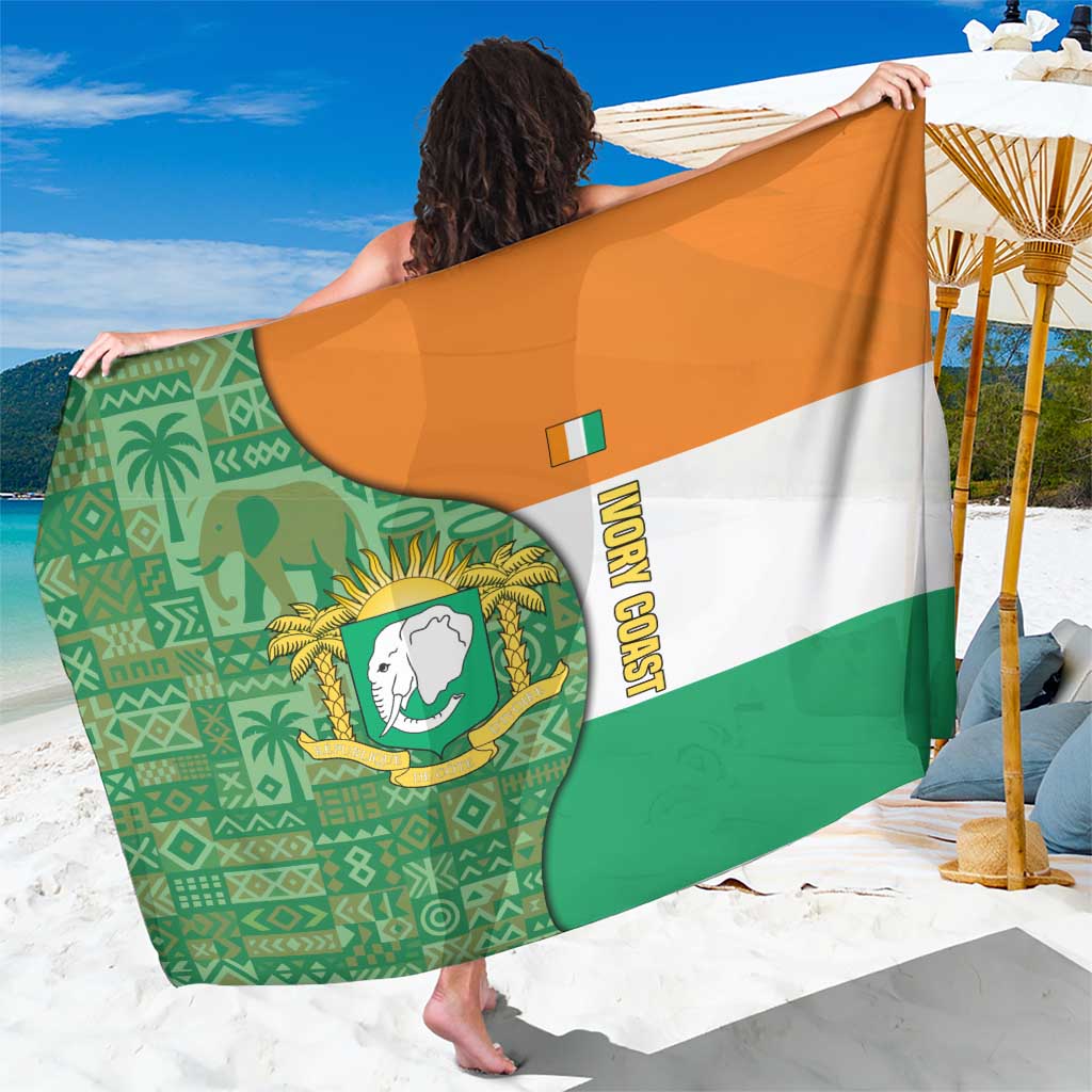 Ivory Coast Sarong with Elephant Crest and Tribal Pattern Design - Wonder Print Shop