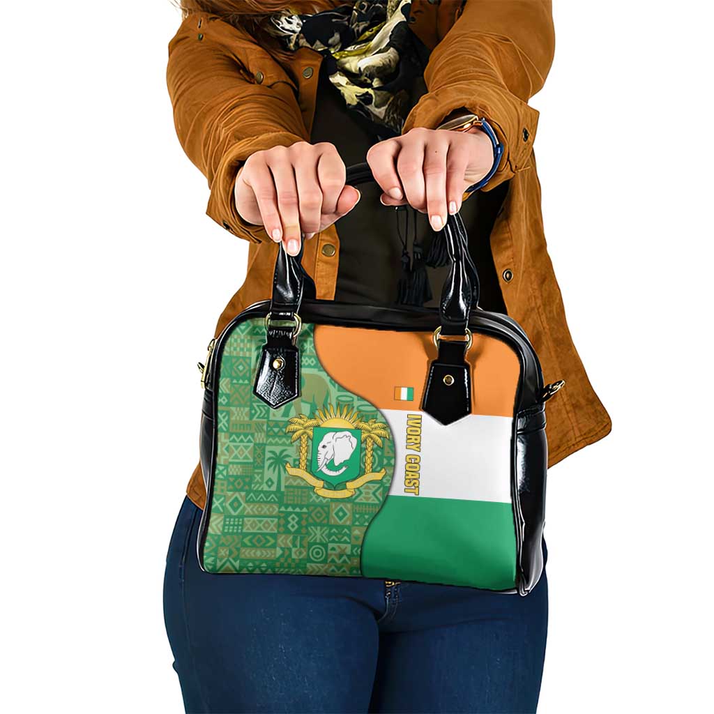 Ivory Coast Shoulder Handbag with Elephant Crest and Tribal Pattern Design - Wonder Print Shop
