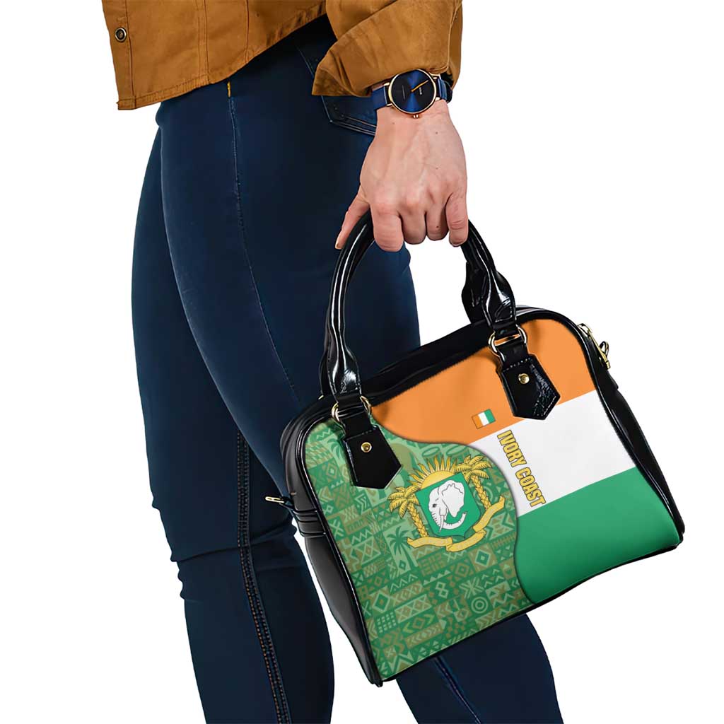 Ivory Coast Shoulder Handbag with Elephant Crest and Tribal Pattern Design - Wonder Print Shop