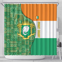 Ivory Coast Shower Curtain with Elephant Crest and Tribal Pattern Design - Wonder Print Shop
