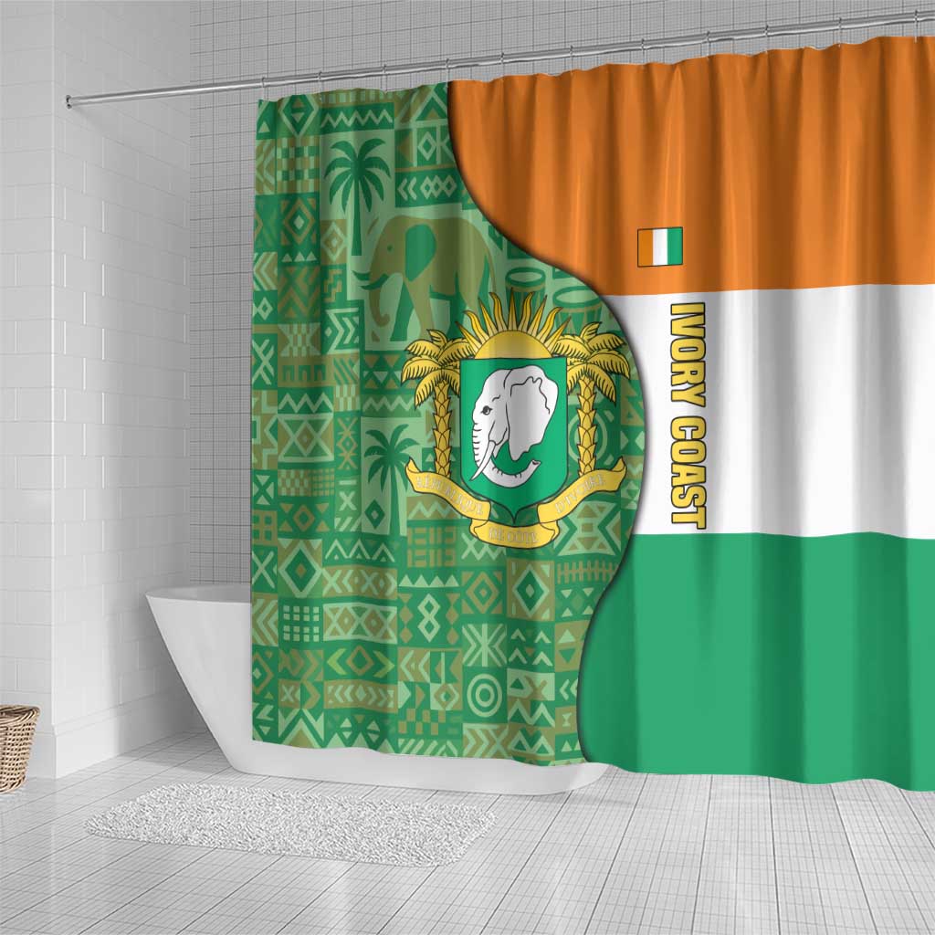 Ivory Coast Shower Curtain with Elephant Crest and Tribal Pattern Design - Wonder Print Shop