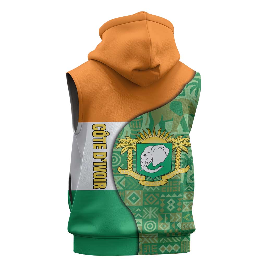 Ivory Coast Sleeveless Hoodie with Elephant Crest and Tribal Pattern Design - Wonder Print Shop