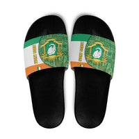 Ivory Coast Slide Sandals with Elephant Crest and Tribal Pattern Design - Wonder Print Shop