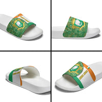 Ivory Coast Slide Sandals with Elephant Crest and Tribal Pattern Design - Wonder Print Shop