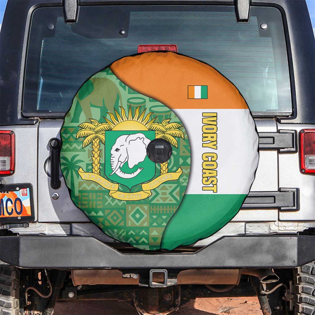 Ivory Coast Spare Tire Cover with Elephant Crest and Tribal Pattern Design - Wonder Print Shop
