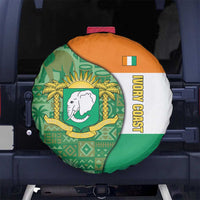 Ivory Coast Spare Tire Cover with Elephant Crest and Tribal Pattern Design - Wonder Print Shop