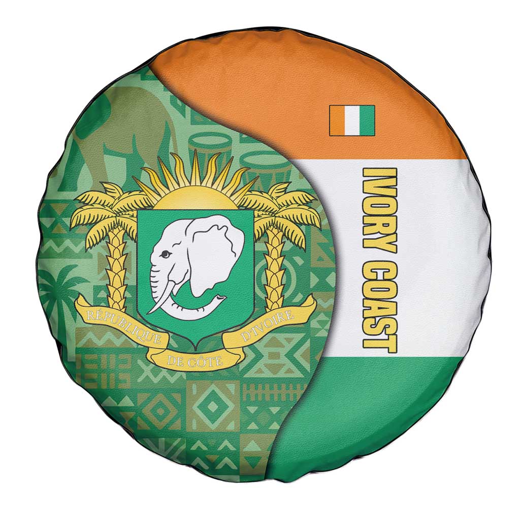 Ivory Coast Spare Tire Cover with Elephant Crest and Tribal Pattern Design - Wonder Print Shop