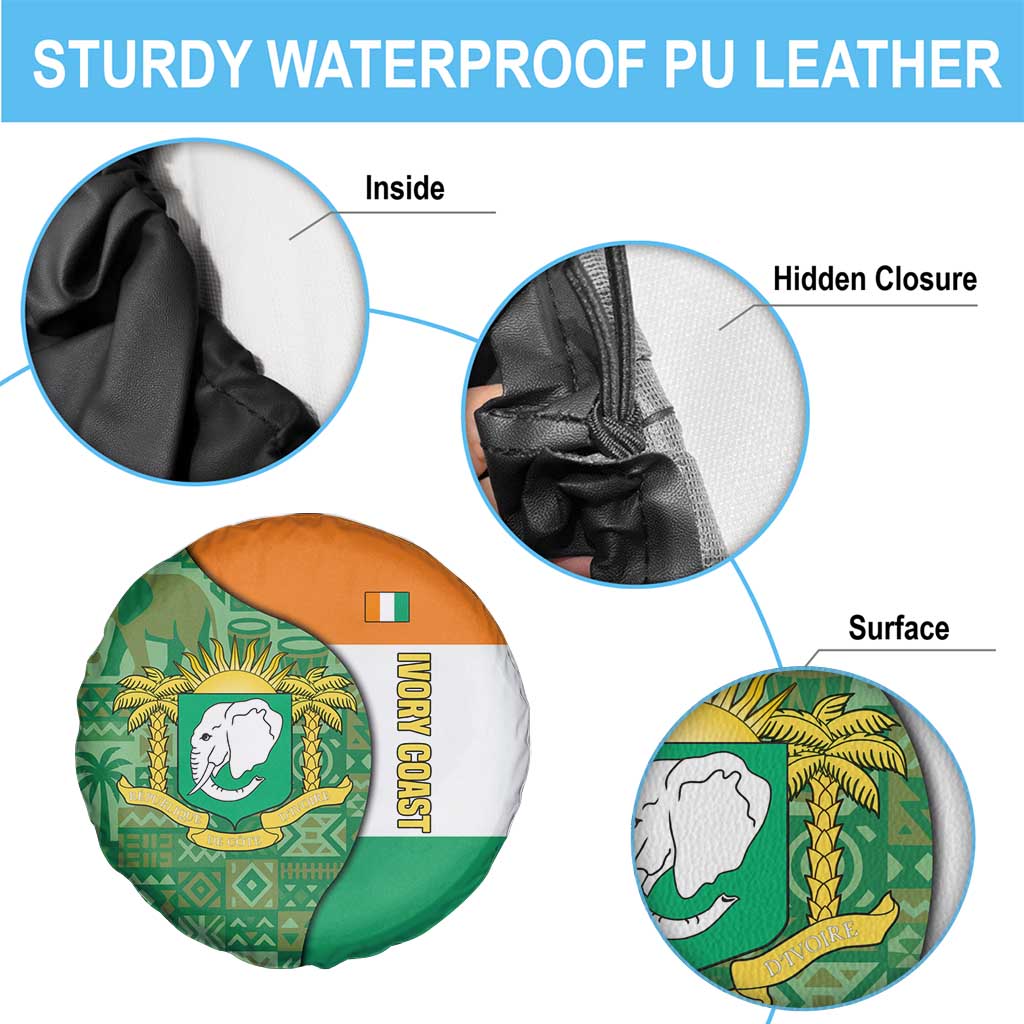 Ivory Coast Spare Tire Cover with Elephant Crest and Tribal Pattern Design - Wonder Print Shop