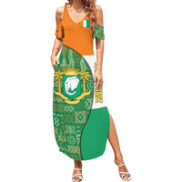 Ivory Coast Summer Maxi Dress with Elephant Crest and Tribal Pattern Design - Wonder Print Shop