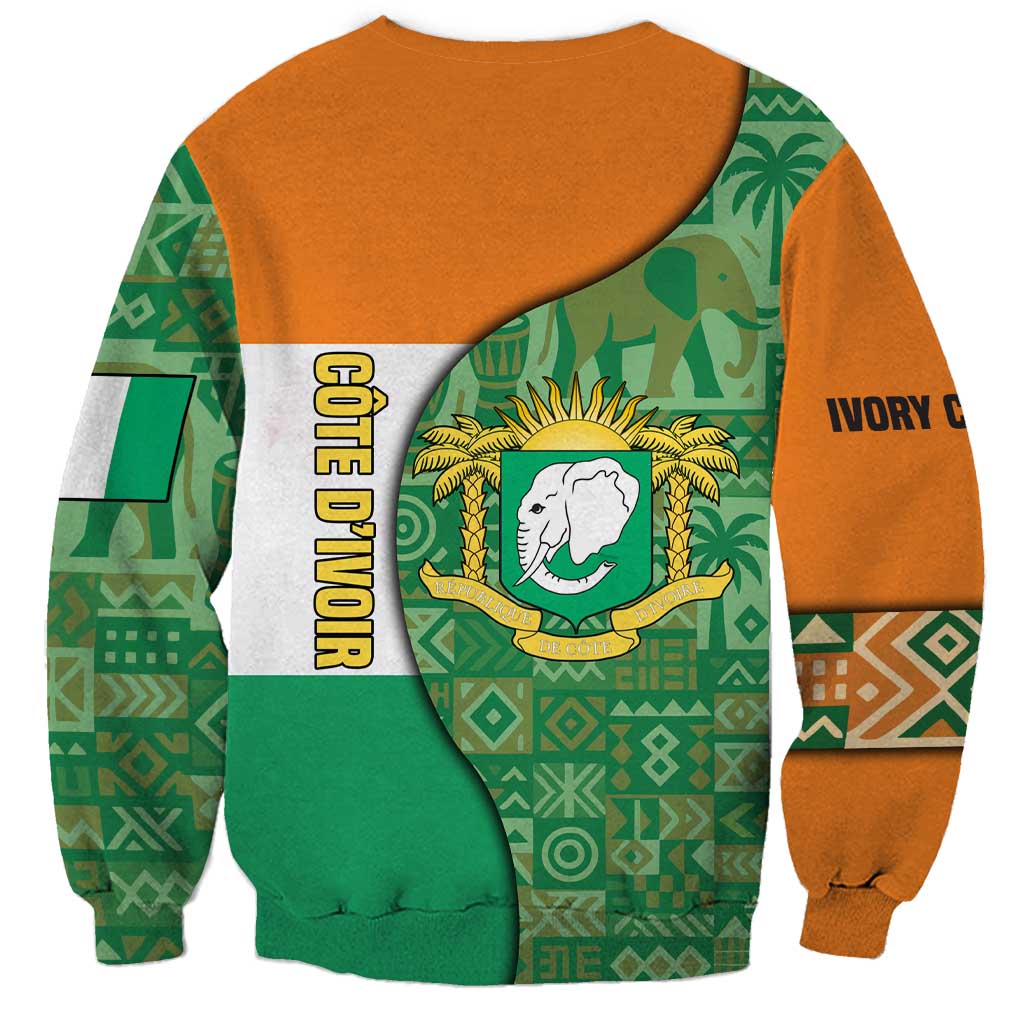 Ivory Coast Sweatshirt with Elephant Crest and Tribal Pattern Design - Wonder Print Shop
