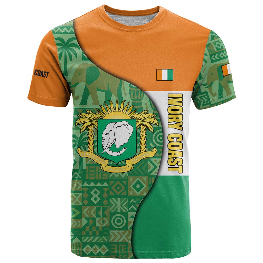 Ivory Coast T Shirt with Elephant Crest and Tribal Pattern Design - Wonder Print Shop
