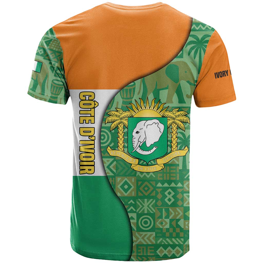 Ivory Coast T Shirt with Elephant Crest and Tribal Pattern Design - Wonder Print Shop