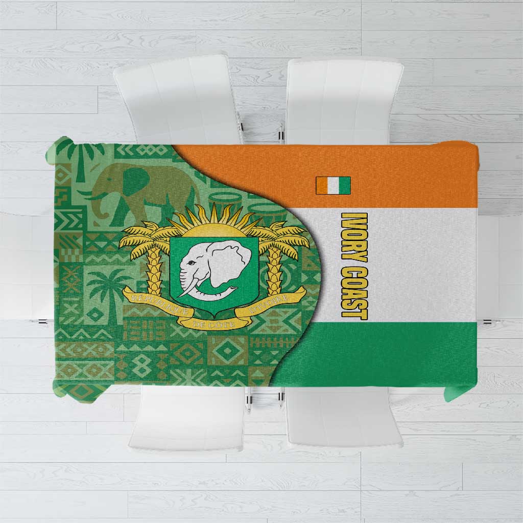 Ivory Coast Tablecloth with Elephant Crest and Tribal Pattern Design - Wonder Print Shop