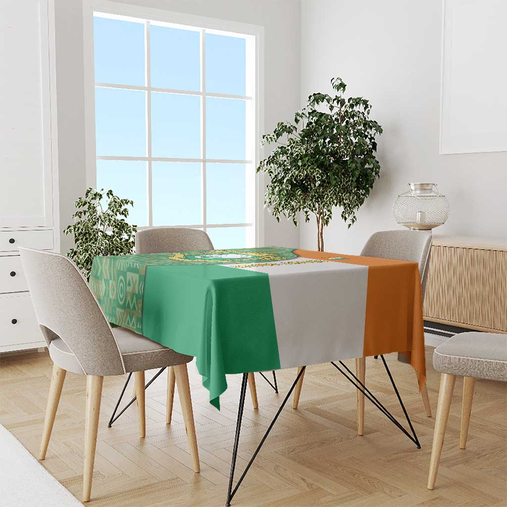 Ivory Coast Tablecloth with Elephant Crest and Tribal Pattern Design - Wonder Print Shop