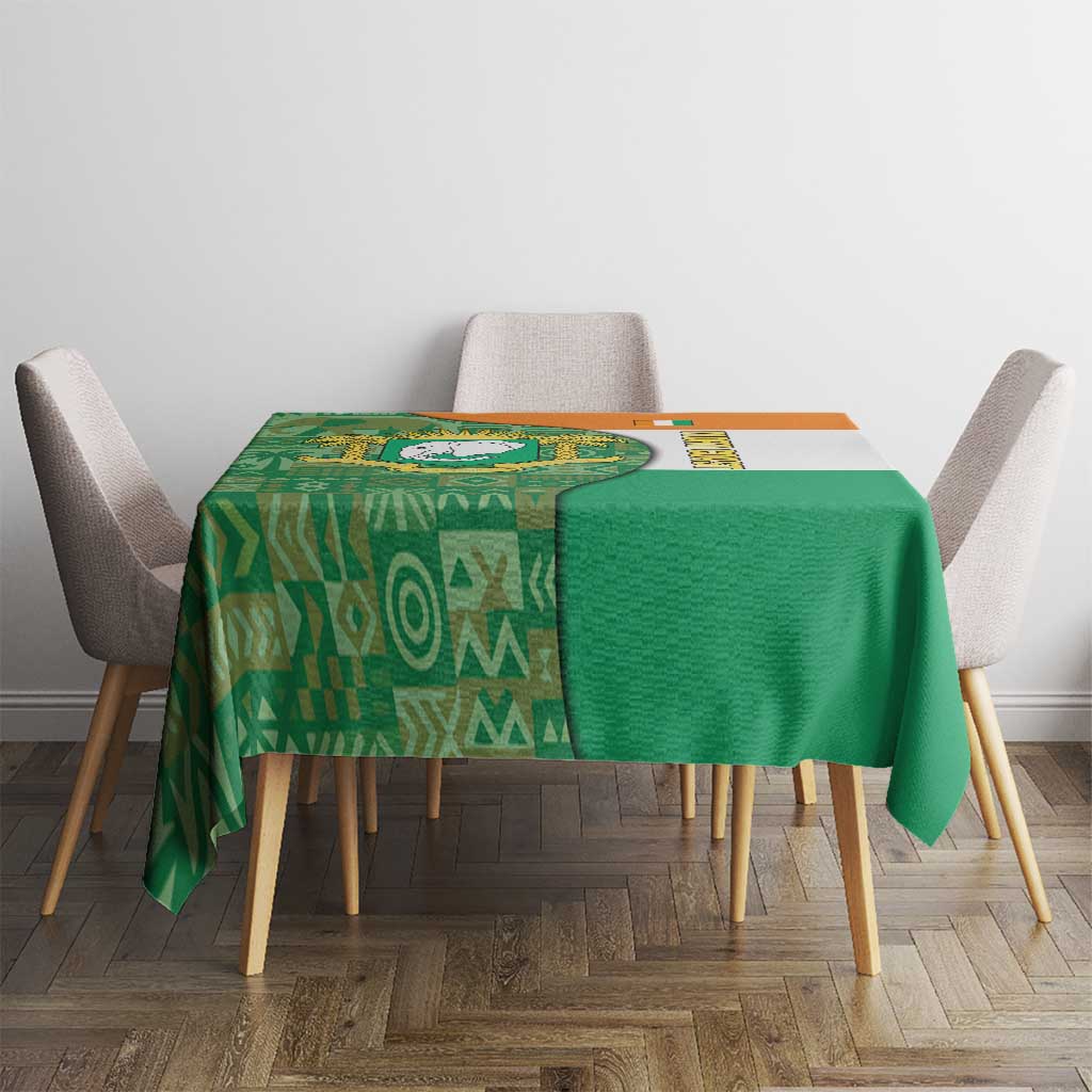 Ivory Coast Tablecloth with Elephant Crest and Tribal Pattern Design - Wonder Print Shop