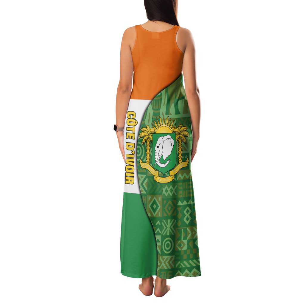 Ivory Coast Tank Maxi Dress with Elephant Crest and Tribal Pattern Design - Wonder Print Shop