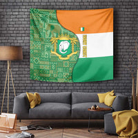 Ivory Coast Tapestry with Elephant Crest and Tribal Pattern Design - Wonder Print Shop