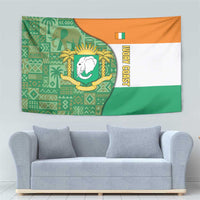 Ivory Coast Tapestry with Elephant Crest and Tribal Pattern Design - Wonder Print Shop