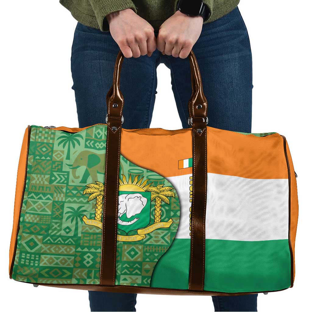 Ivory Coast Travel Bag with Elephant Crest and Tribal Pattern Design - Wonder Print Shop
