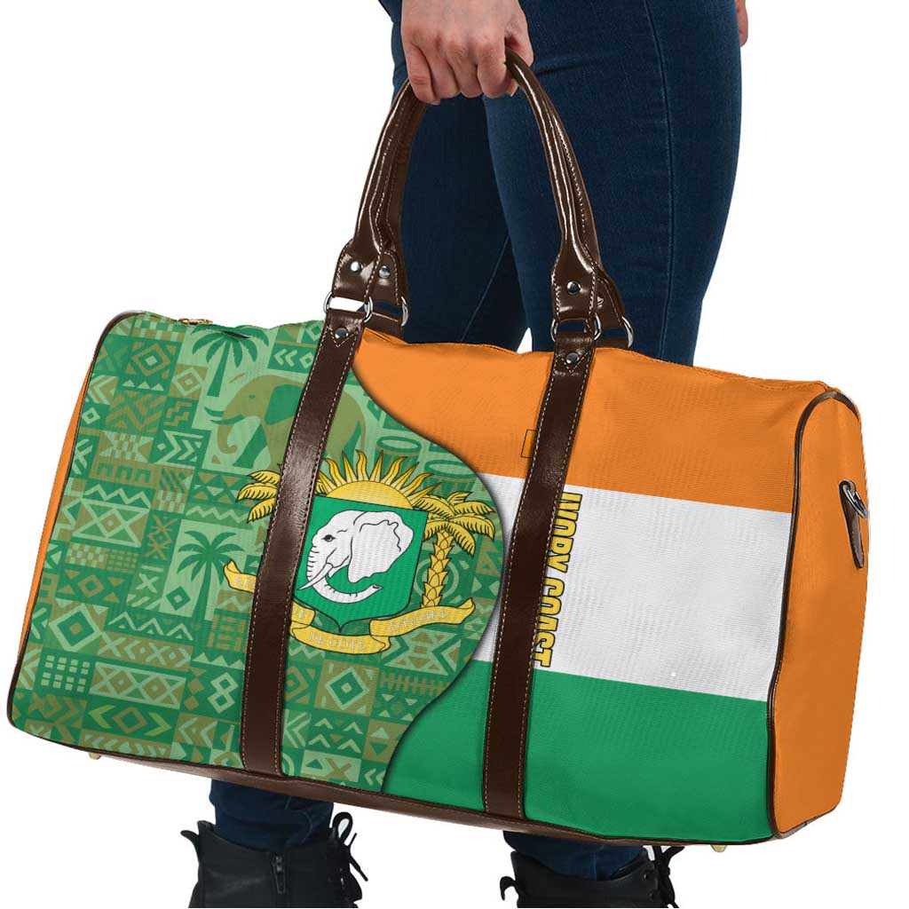 Ivory Coast Travel Bag with Elephant Crest and Tribal Pattern Design - Wonder Print Shop