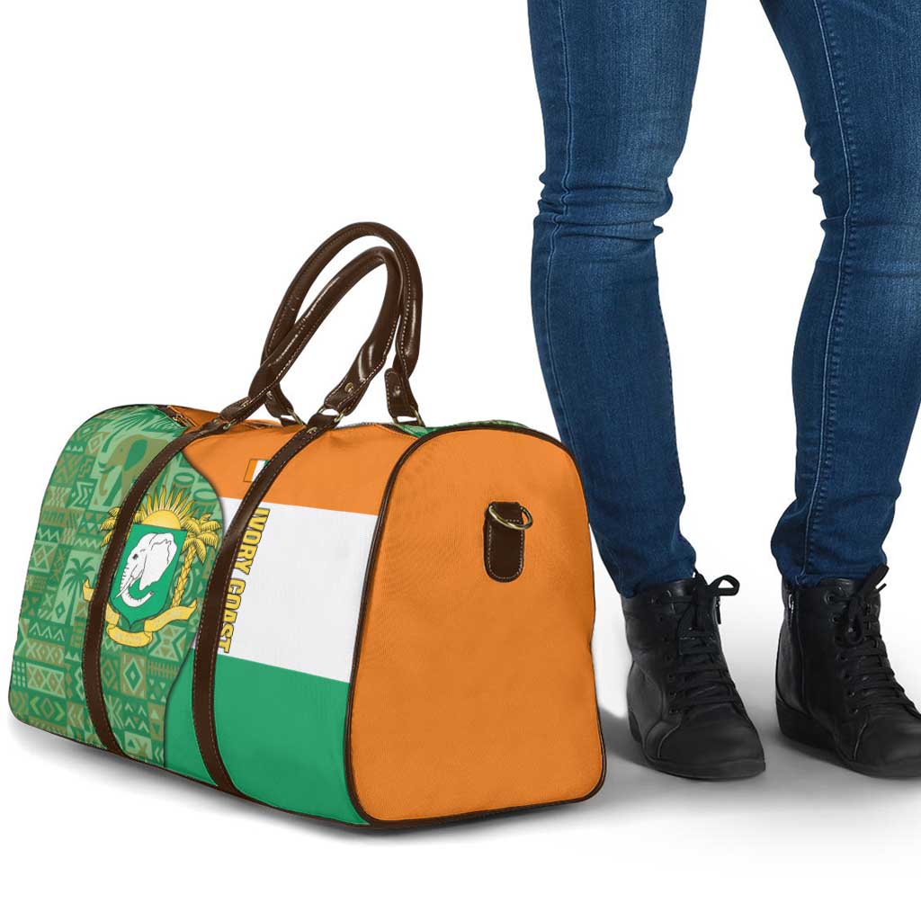 Ivory Coast Travel Bag with Elephant Crest and Tribal Pattern Design - Wonder Print Shop