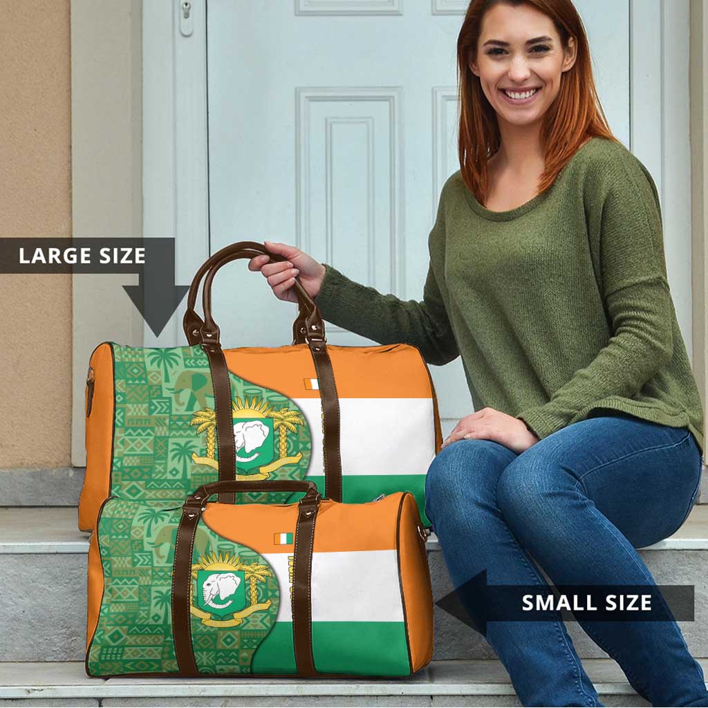Ivory Coast Travel Bag with Elephant Crest and Tribal Pattern Design - Wonder Print Shop