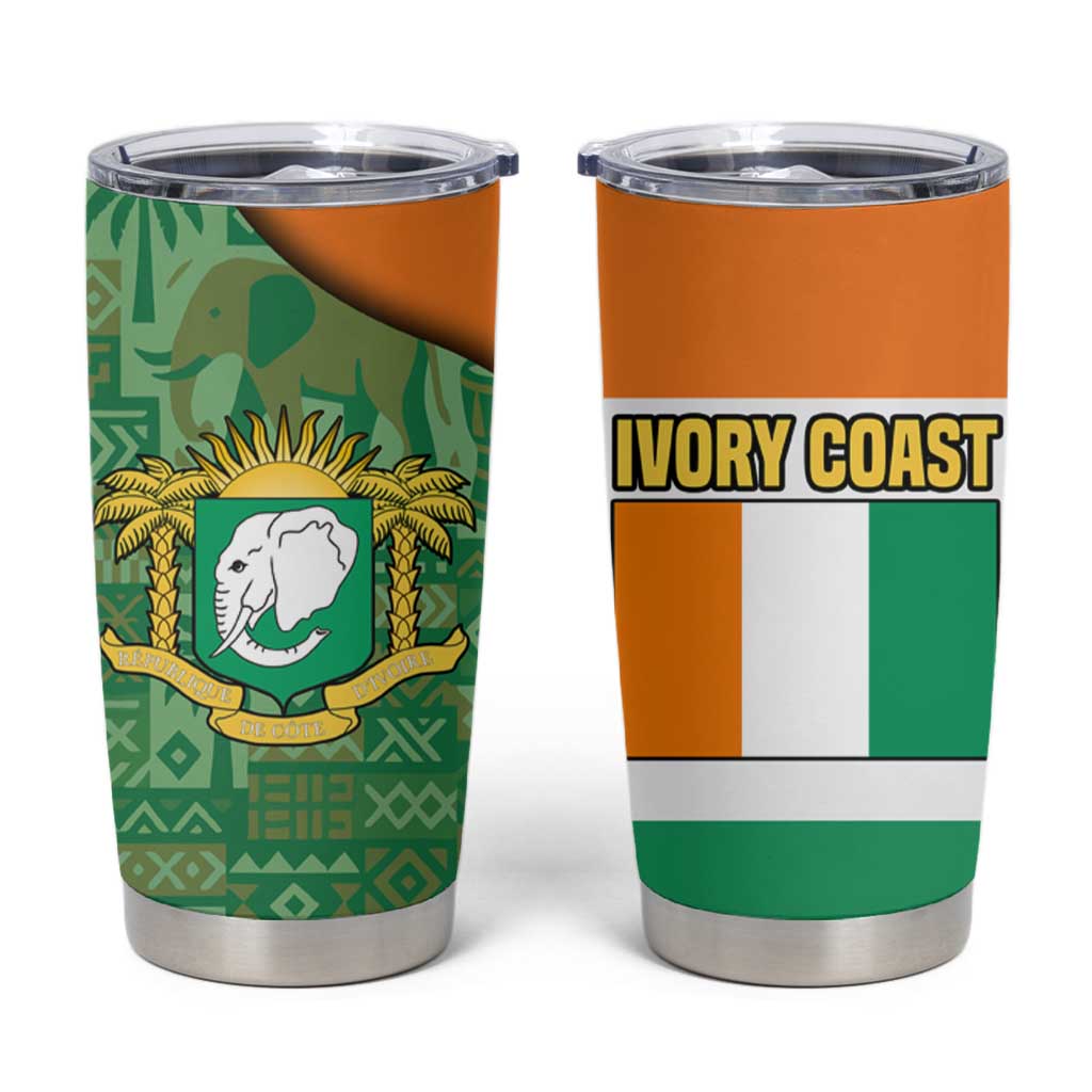 Ivory Coast Tumbler Cup with Elephant Crest and Tribal Pattern Design - Wonder Print Shop