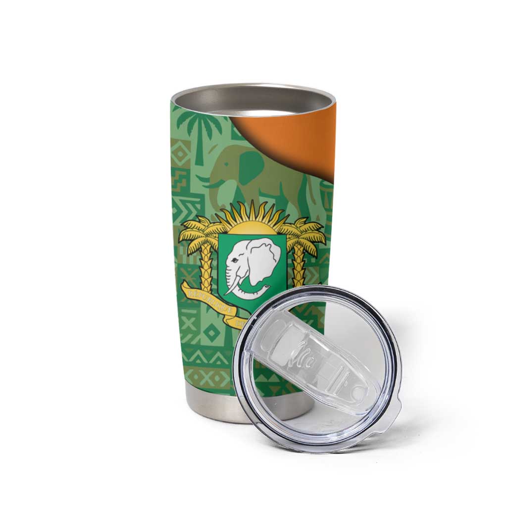 Ivory Coast Tumbler Cup with Elephant Crest and Tribal Pattern Design - Wonder Print Shop