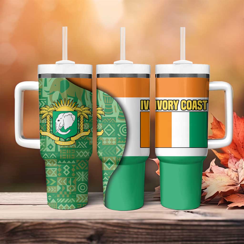 Ivory Coast Tumbler With Handle with Elephant Crest and Tribal Pattern Design - Wonder Print Shop