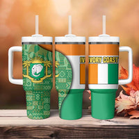 Ivory Coast Tumbler With Handle with Elephant Crest and Tribal Pattern Design - Wonder Print Shop