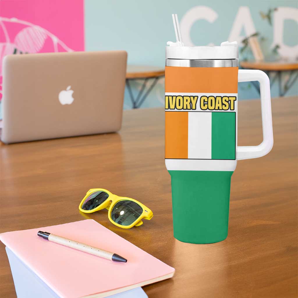 Ivory Coast Tumbler With Handle with Elephant Crest and Tribal Pattern Design - Wonder Print Shop