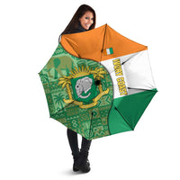 Ivory Coast Umbrella with Elephant Crest and Tribal Pattern Design - Wonder Print Shop