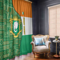 Ivory Coast Window Curtain with Elephant Crest and Tribal Pattern Design - Wonder Print Shop